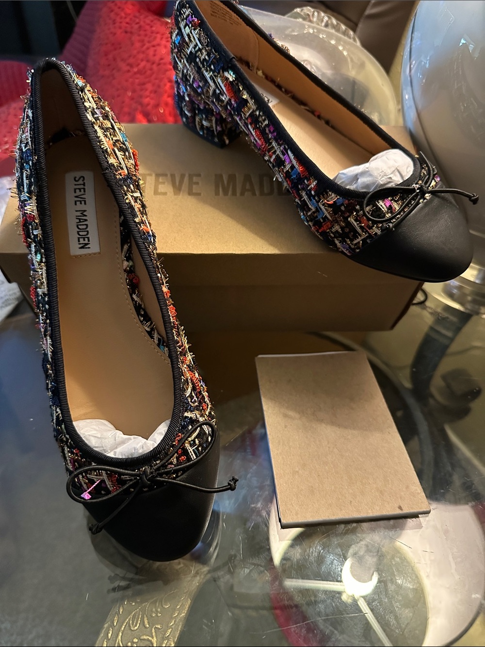 Steve Madden Black Toe Multicolor Tweed Ballet Flats